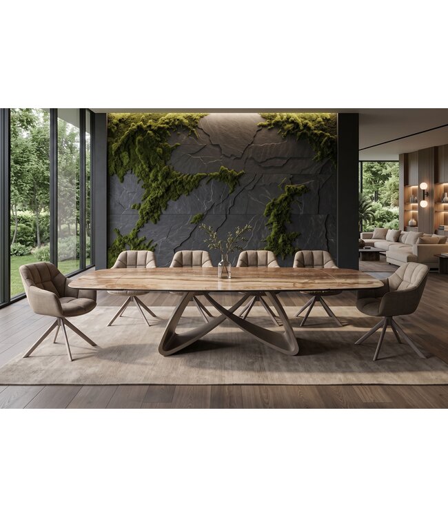 Invicta Interior Eettafel INFINITY 180-220-260cm bootvormig uitschuifbaar Spaans onyx keramiek roestbruin - 49073