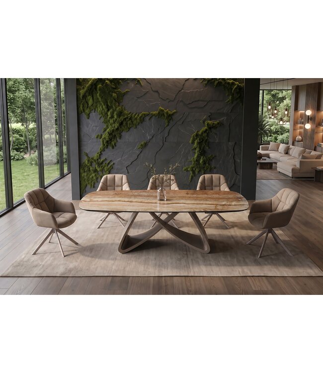 Invicta Interior Eettafel INFINITY 180-220-260cm bootvormig uitschuifbaar Spaans onyx keramiek roestbruin - 49073