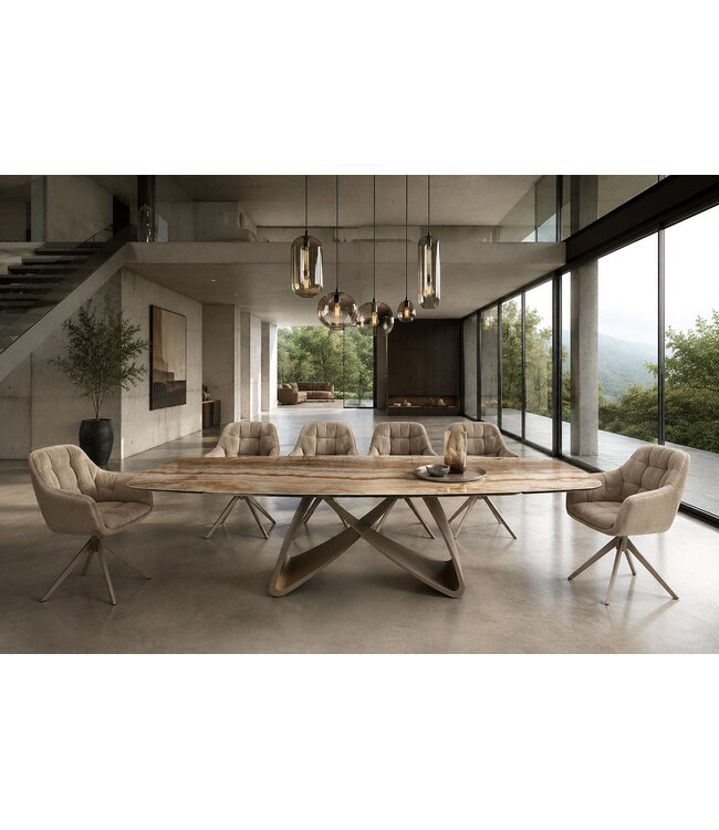Invicta Interior Eettafel INFINITY 180-220-260cm bootvormig uitschuifbaar Spaans onyx keramiek roestbruin - 49073
