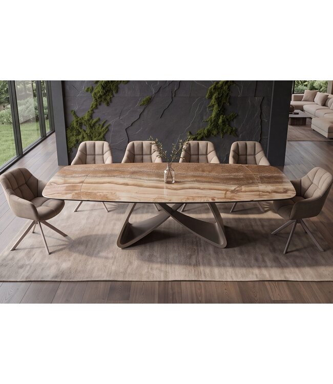 Invicta Interior Eettafel INFINITY 180-220-260cm bootvormig uitschuifbaar Spaans onyx keramiek roestbruin - 49073