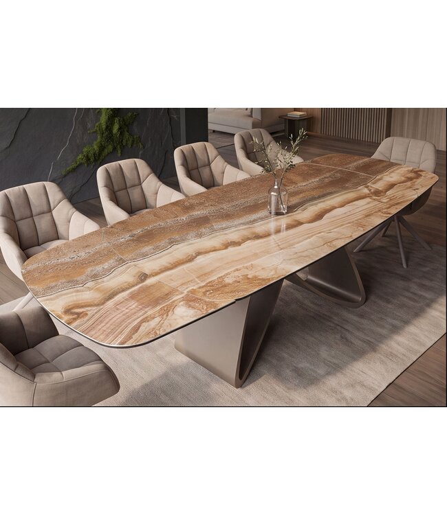 Invicta Interior Eettafel INFINITY 180-220-260cm bootvormig uitschuifbaar Spaans onyx keramiek roestbruin - 49073