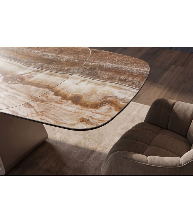 Invicta Interior Eettafel INFINITY 180-220-260cm bootvormig uitschuifbaar Spaans onyx keramiek roestbruin - 49073
