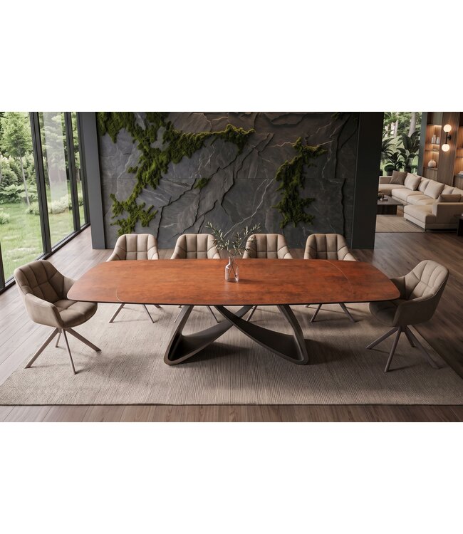 Invicta Interior Eettafel INFINITY 180-220-260cm bootsvormig uitschuifbaar Spaans keramiek roestbruin - 49074