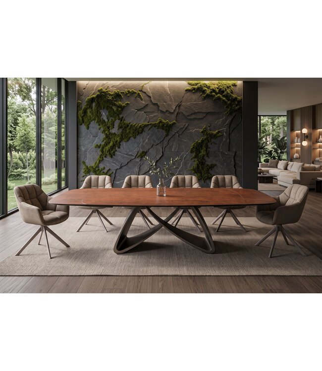 Invicta Interior Eettafel INFINITY 180-220-260cm bootsvormig uitschuifbaar Spaans keramiek roestbruin - 49074