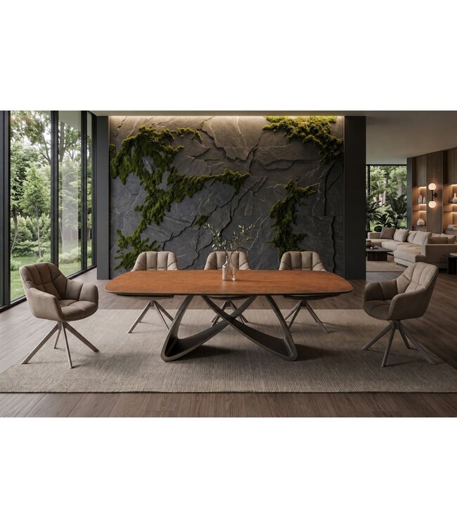 Invicta Interior Eettafel INFINITY 180-220-260cm bootsvormig uitschuifbaar Spaans keramiek roestbruin - 49074