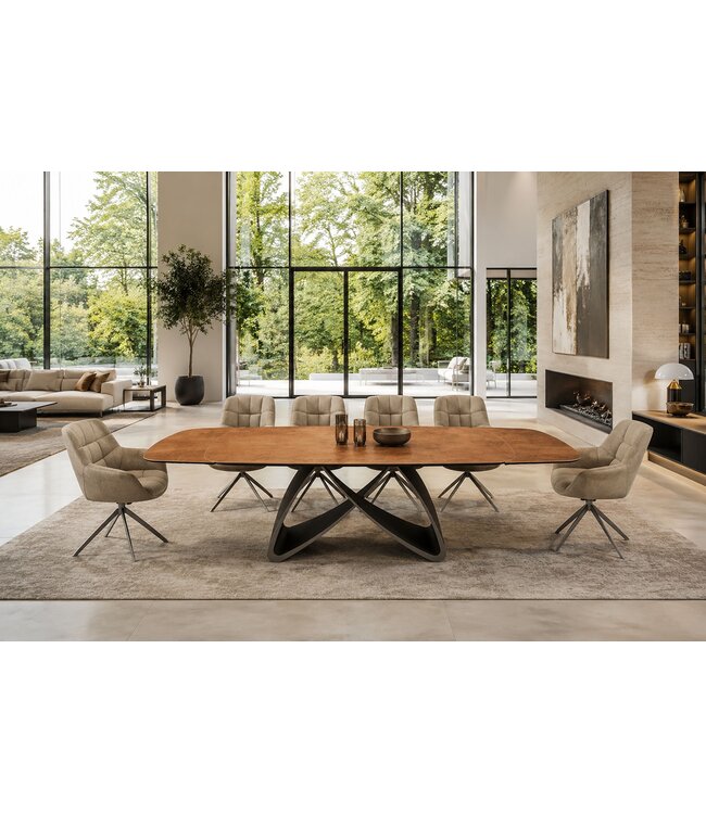 Invicta Interior Eettafel INFINITY 180-220-260cm bootsvormig uitschuifbaar Spaans keramiek roestbruin - 49074