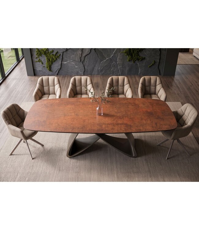 Invicta Interior Eettafel INFINITY 180-220-260cm bootsvormig uitschuifbaar Spaans keramiek roestbruin - 49074