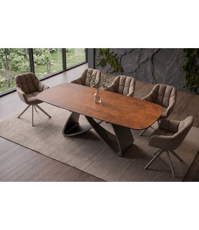 Invicta Interior Eettafel INFINITY 180-220-260cm bootsvormig uitschuifbaar Spaans keramiek roestbruin - 49074