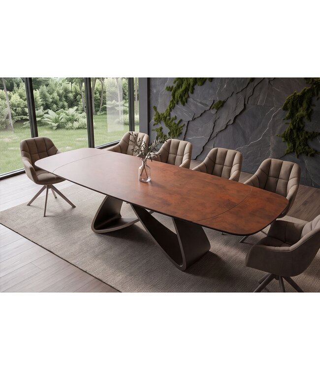 Invicta Interior Eettafel INFINITY 180-220-260cm bootsvormig uitschuifbaar Spaans keramiek roestbruin - 49074