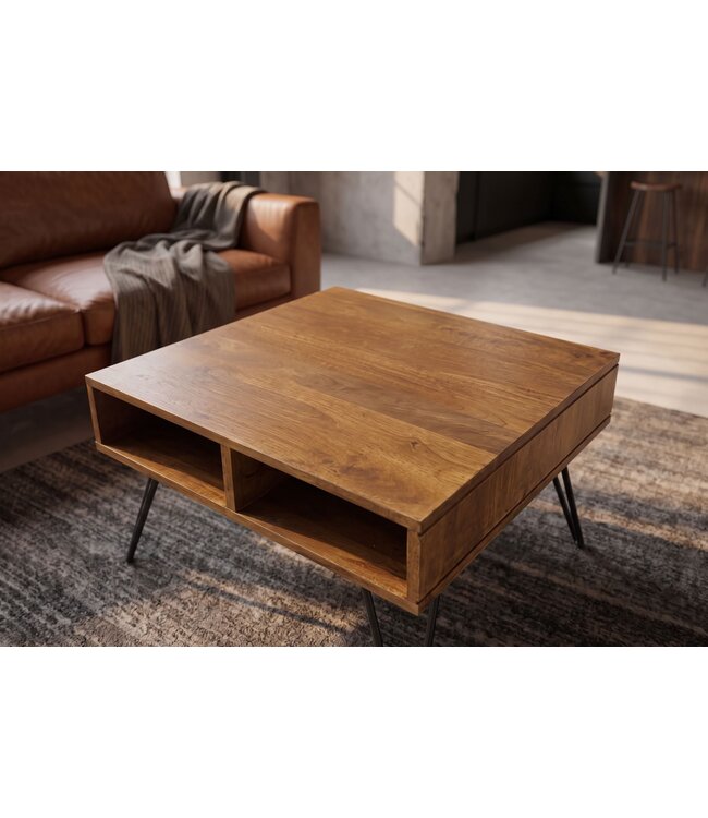 Invicta Interior Salontafel SCORPION 60cm met opbergruimte en hairpin poten mangohout bruin honing afwerking - 49087