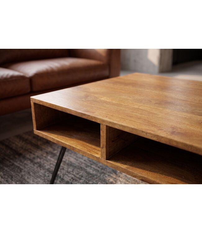 Invicta Interior Salontafel SCORPION 60cm met opbergruimte en hairpin poten mangohout bruin honing afwerking - 49087