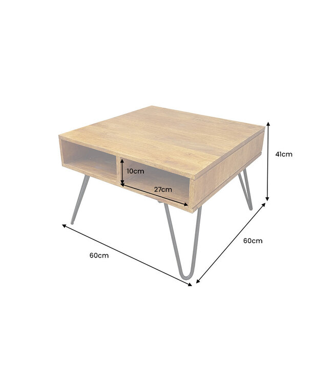 Invicta Interior Salontafel SCORPION 60cm met opbergruimte en hairpin poten mangohout bruin honing afwerking - 49087