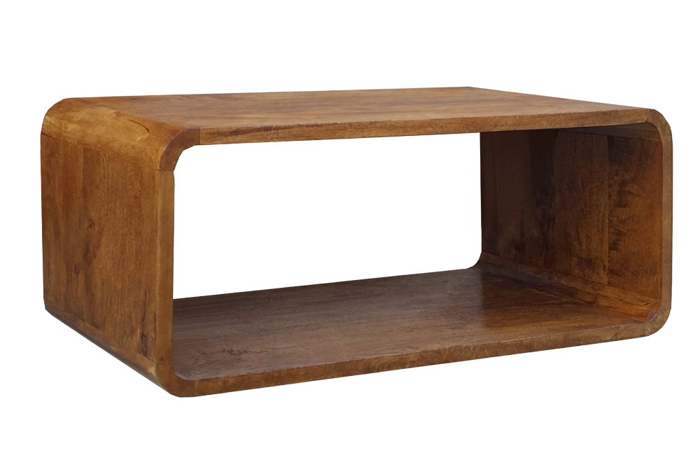 Salontafel CUBUS 100cm met opbergvak mangohout bruin honing afwerking - 49089
