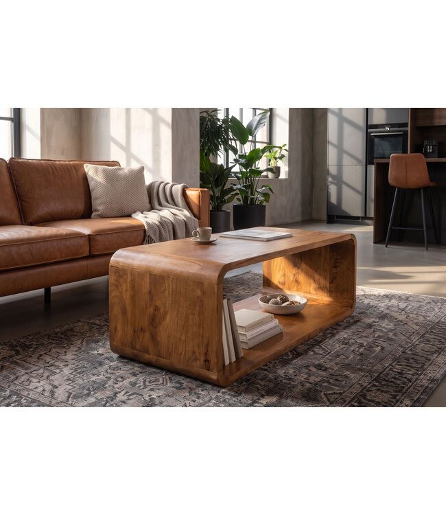 Invicta Interior Salontafel CUBUS 100cm met opbergvak mangohout bruin honing afwerking - 49089