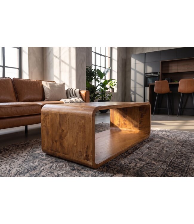 Invicta Interior Salontafel CUBUS 100cm met opbergvak mangohout bruin honing afwerking - 49089