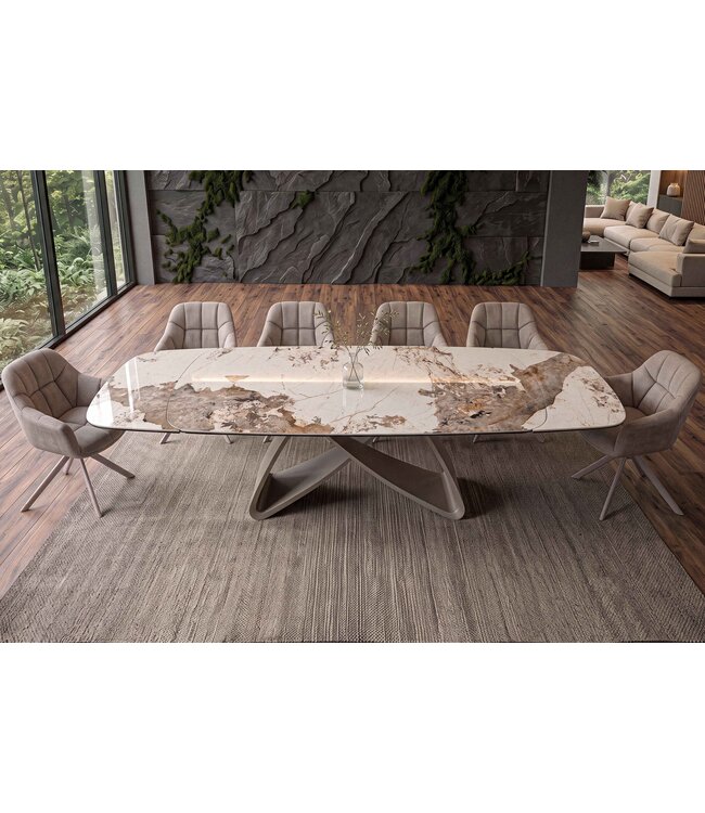 Invicta Interior Eettafel INFINITY 180-220-260cm bootvormig uitschuifbaar pandora keramiek wit bruin - 49194