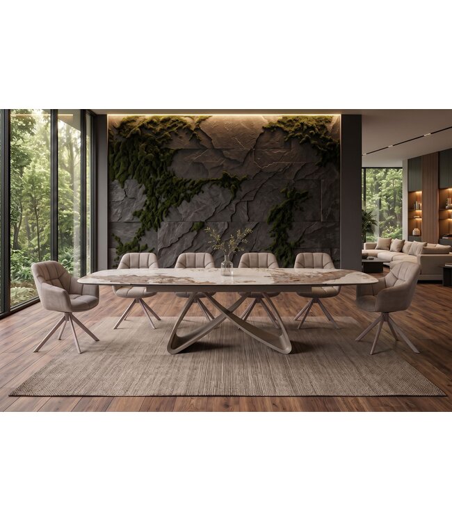 Invicta Interior Eettafel INFINITY 180-220-260cm bootvormig uitschuifbaar pandora keramiek wit bruin - 49194