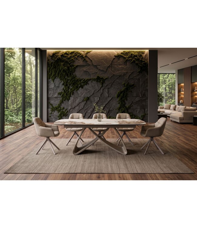 Invicta Interior Eettafel INFINITY 180-220-260cm bootvormig uitschuifbaar pandora keramiek wit bruin - 49194