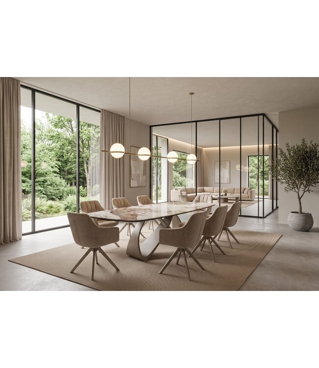 Invicta Interior Eettafel INFINITY 180-220-260cm bootvormig uitschuifbaar pandora keramiek wit bruin - 49194