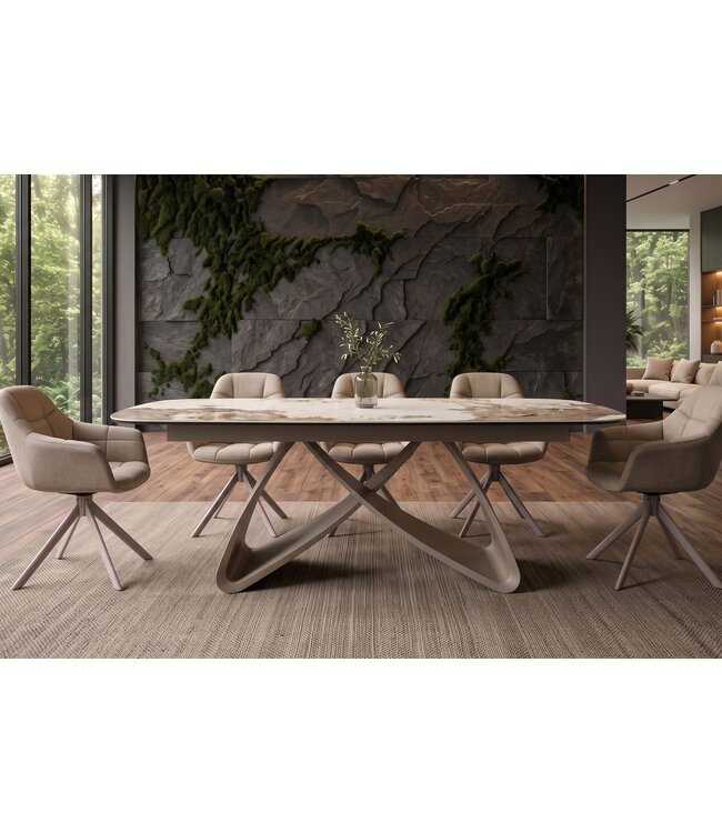 Invicta Interior Eettafel INFINITY 180-220-260cm bootvormig uitschuifbaar pandora keramiek wit bruin - 49194