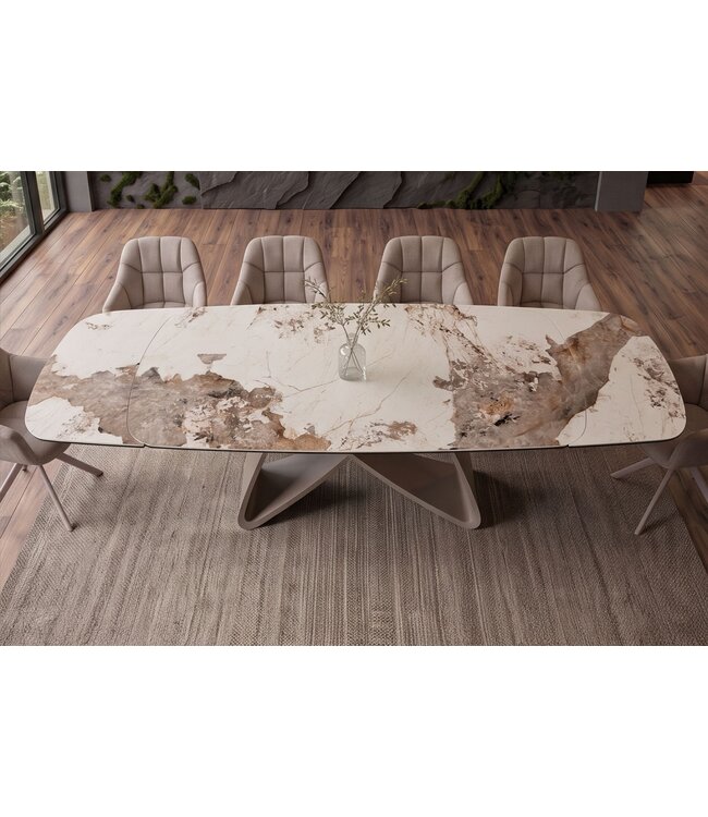 Invicta Interior Eettafel INFINITY 180-220-260cm bootvormig uitschuifbaar pandora keramiek wit bruin - 49194