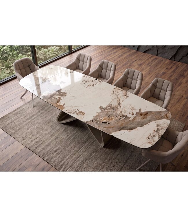Invicta Interior Eettafel INFINITY 180-220-260cm bootvormig uitschuifbaar pandora keramiek wit bruin - 49194