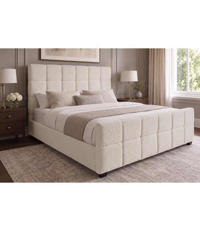 Invicta Interior Bed PRESTIGE 140x200cm met opbergruimte en lattenbodem bouclé crème - 49205