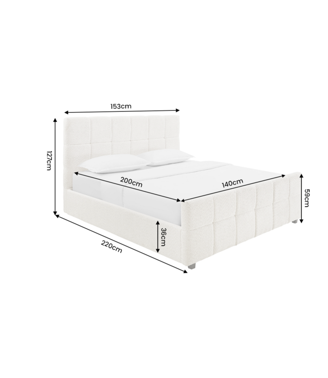 Invicta Interior Bed PRESTIGE 140x200cm met opbergruimte en lattenbodem bouclé crème - 49205