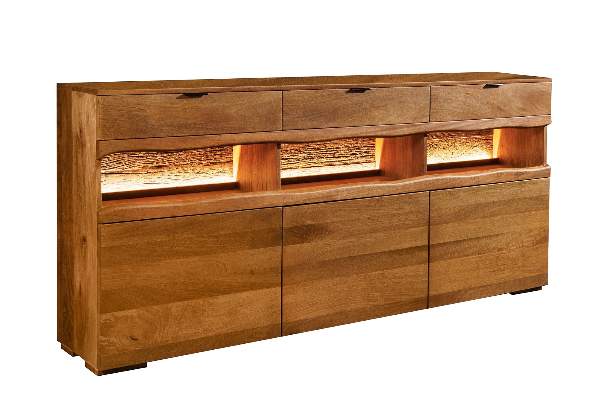 Dressoir GRAND MANGO 180cm mangohout bruin met afstandsbediening LED-verlichting - 49212