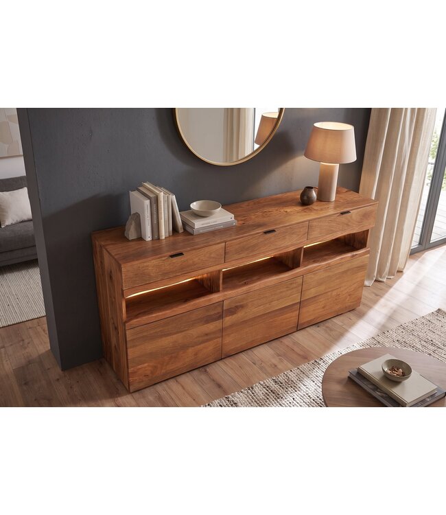 Invicta Interior Dressoir GRAND MANGO 180cm mangohout bruin met afstandsbediening LED-verlichting - 49212