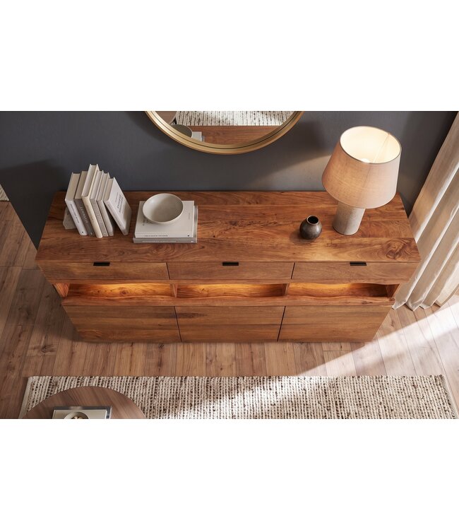 Invicta Interior Dressoir GRAND MANGO 180cm mangohout bruin met afstandsbediening LED-verlichting - 49212