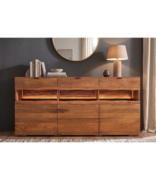 Invicta Interior Dressoir GRAND MANGO 180cm mangohout bruin met afstandsbediening LED-verlichting - 49212