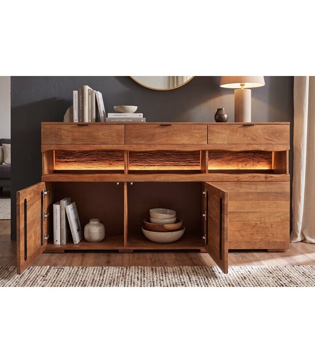 Invicta Interior Dressoir GRAND MANGO 180cm mangohout bruin met afstandsbediening LED-verlichting - 49212