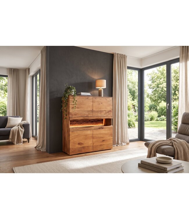 Invicta Interior Highboard GRAND MANGO 120cm mangohout bruin met afstandsbediening LED-verlichting - 49213
