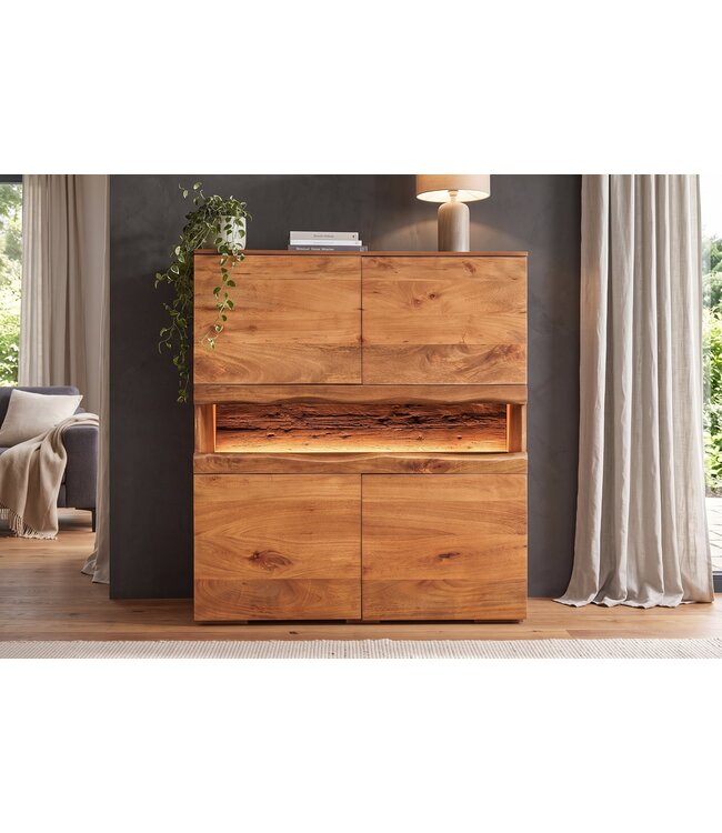 Invicta Interior Highboard GRAND MANGO 120cm mangohout bruin met afstandsbediening LED-verlichting - 49213