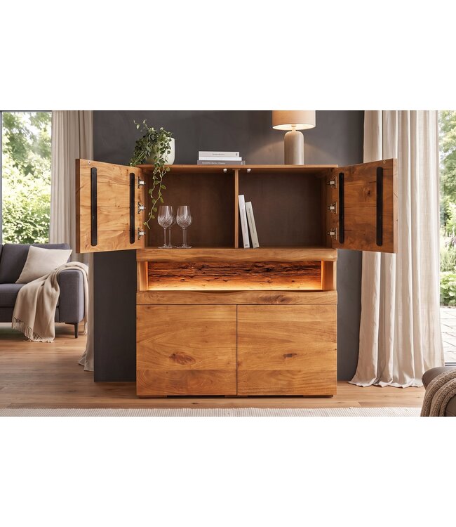 Invicta Interior Highboard GRAND MANGO 120cm mangohout bruin met afstandsbediening LED-verlichting - 49213