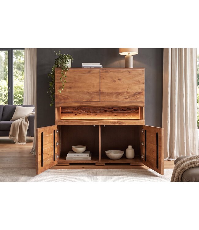Invicta Interior Highboard GRAND MANGO 120cm mangohout bruin met afstandsbediening LED-verlichting - 49213