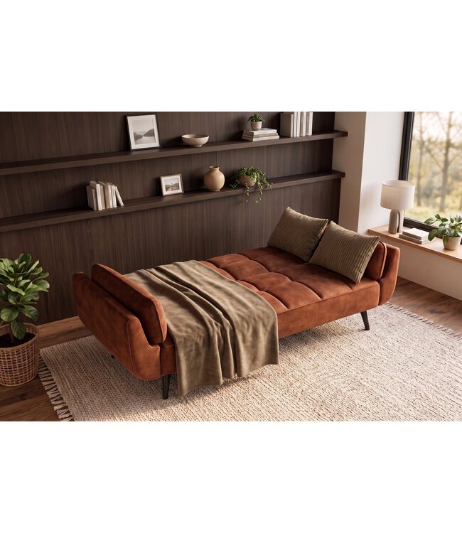Invicta Interior Slaapbank BOUTIQUE 215cm 3-zits fluweel roestbruin - 49248