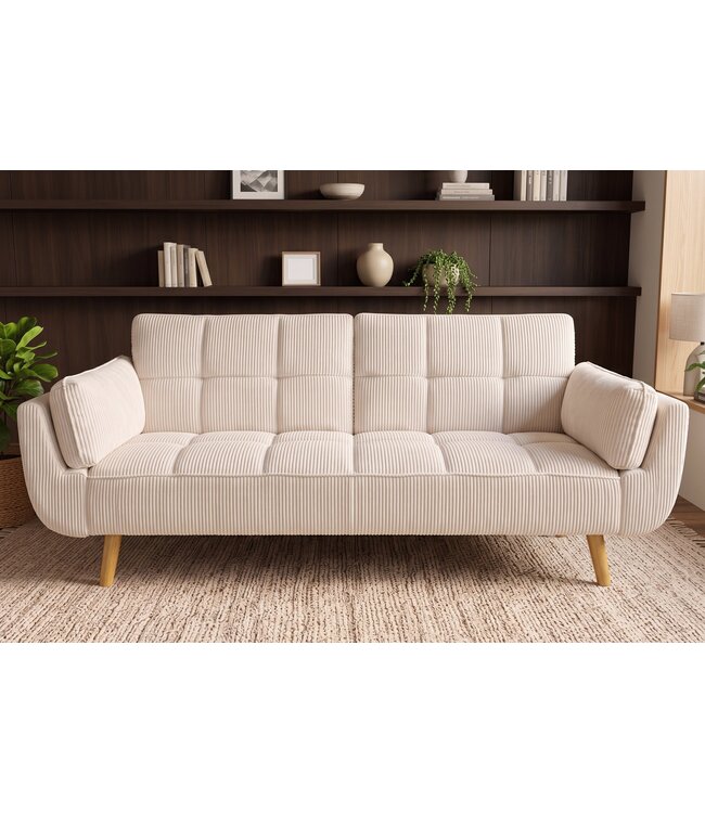 Invicta Interior Slaapbank BOUTIQUE 215cm 3-zits cord beige - 49249
