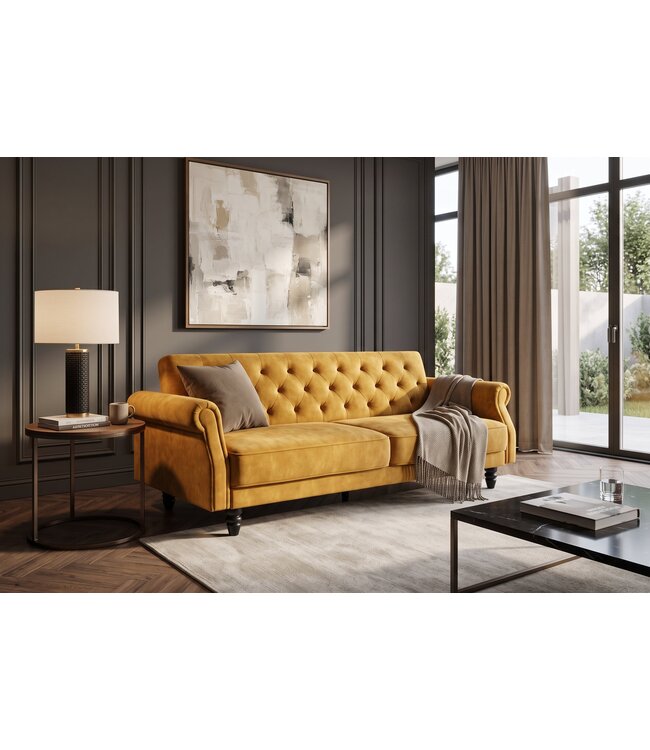 Invicta Interior Slaapbank MAISON BELLE AFFAIRE 220cm fluweel mosterdgeel - 49250