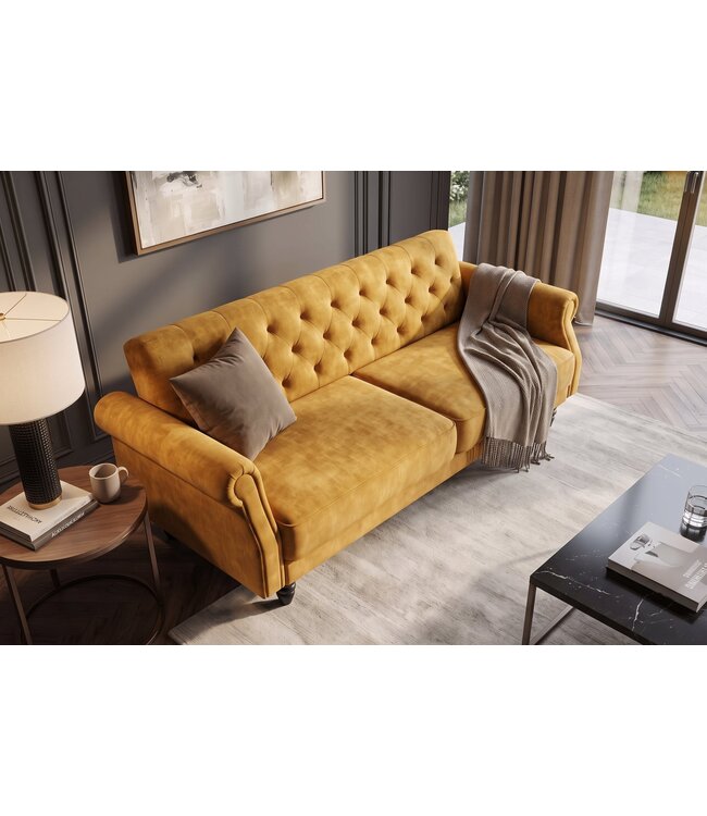 Invicta Interior Slaapbank MAISON BELLE AFFAIRE 220cm fluweel mosterdgeel - 49250