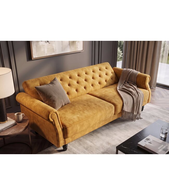 Invicta Interior Slaapbank MAISON BELLE AFFAIRE 220cm fluweel mosterdgeel - 49250