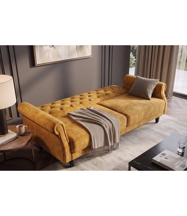 Invicta Interior Slaapbank MAISON BELLE AFFAIRE 220cm fluweel mosterdgeel - 49250