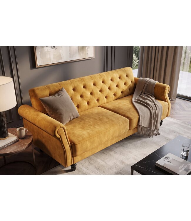 Invicta Interior Slaapbank MAISON BELLE AFFAIRE 220cm fluweel mosterdgeel - 49250
