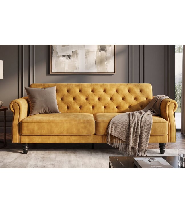 Invicta Interior Slaapbank MAISON BELLE AFFAIRE 220cm fluweel mosterdgeel - 49250