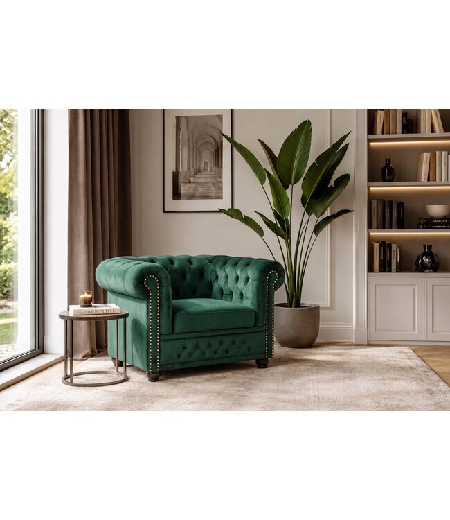 Invicta Interior Fauteuil CHESTERFIELD antieke uitstraling fluweel smaragdgroen - 49285