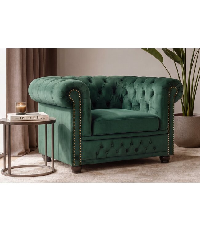 Invicta Interior Fauteuil CHESTERFIELD antieke uitstraling fluweel smaragdgroen - 49285