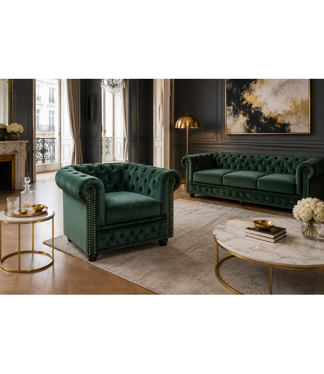 Invicta Interior Fauteuil CHESTERFIELD antieke uitstraling fluweel smaragdgroen - 49285