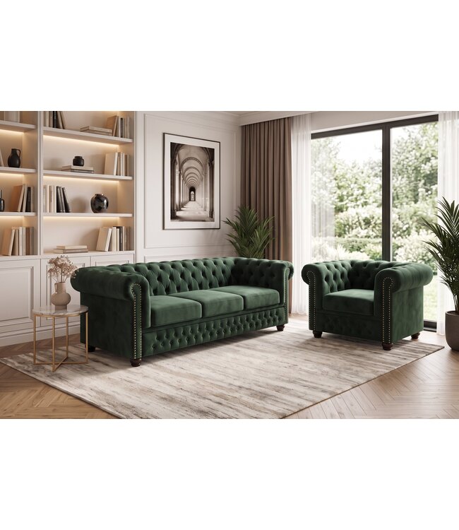 Invicta Interior Fauteuil CHESTERFIELD antieke uitstraling fluweel smaragdgroen - 49285