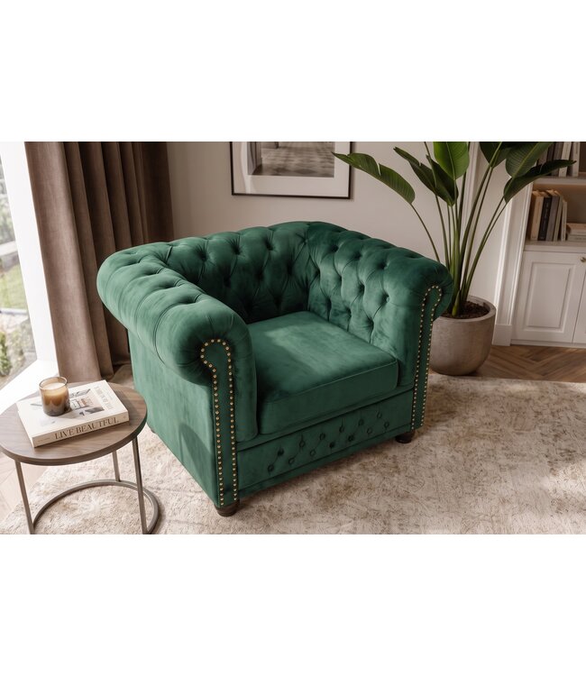 Invicta Interior Fauteuil CHESTERFIELD antieke uitstraling fluweel smaragdgroen - 49285